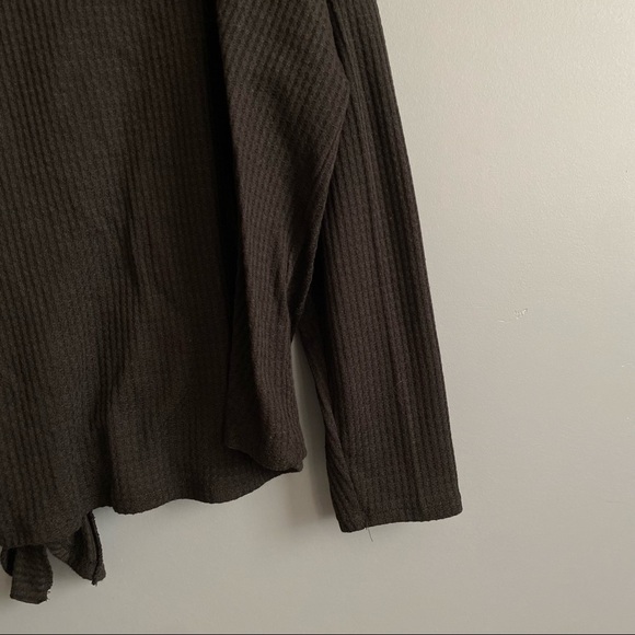 Curvy Sense Black Top Waffle Knit Button Down Tie Waist Long Sleeves Size 3X NEW - Picture 7 of 10